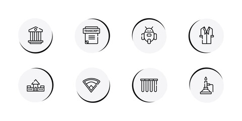 Fototapeta premium chemistry outline icon set featuring pillars, transcript, , lab coat icons.