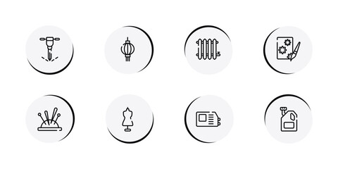 Fototapeta premium car parts outline icon set featuring puncture, paper lantern, radiator, decoupage icons.