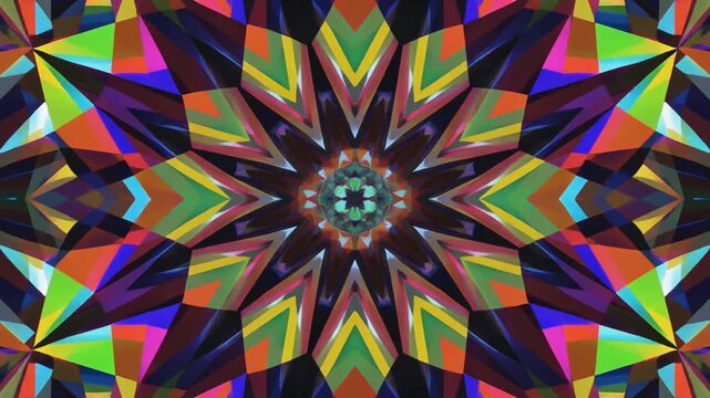 万華鏡 幾何学パターンがシンメトリック変化 シームレスループ動画背景 16:9 4K