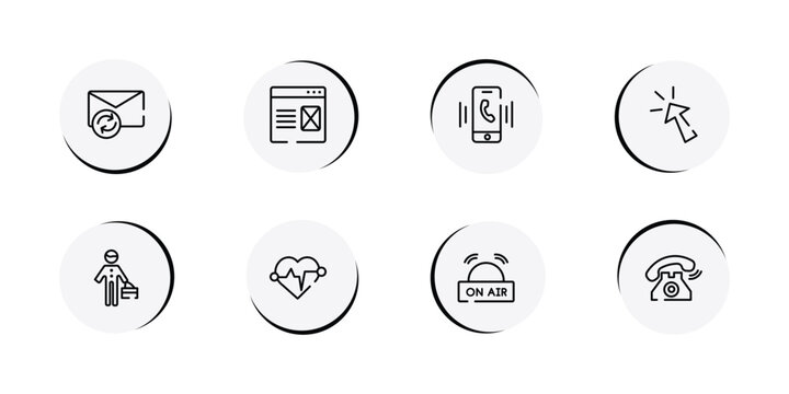 phone icons outline icon set featuring resend, landing page, smartphone ringing, mouse clicker icons.