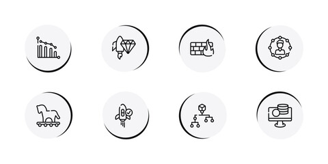 Fototapeta premium cryptocurrency outline icon set featuring apology, facilities, distributed ledger, rise icons.