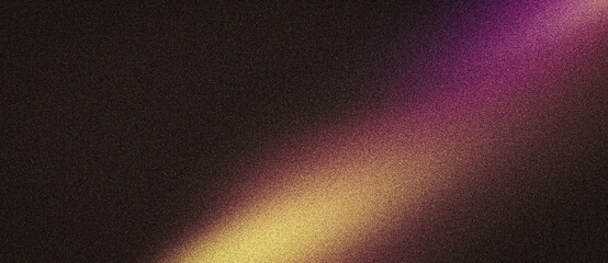 Naklejka na ściany i meble Dark grainy gradient poster background, yellow purple orange abstract shape on brown backdrop, noise texture header web banner, brochure cover or event invitation design
