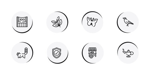 Fototapeta premium desert outline icon set featuring zoo, herb, butterflies, crow icons.