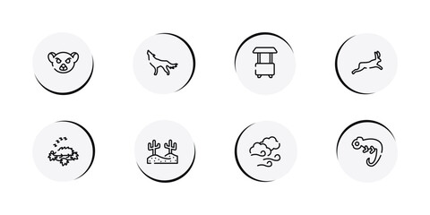 animals outline icon set featuring lemur, wolf, food cart, hare icons. © VectorStockDesign