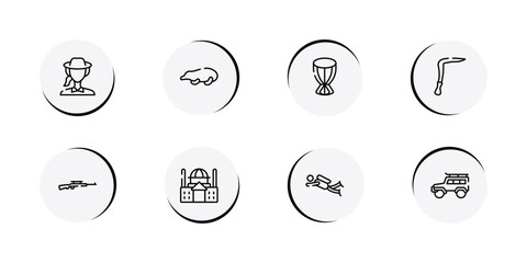 africa outline icon set featuring biologist, mole, african drum, scythe icons. © VectorStockDesign