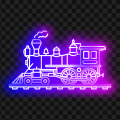 Vintage steam locomotive train neon sign illustration on dark background with locomotive, transport © Lima Gayen