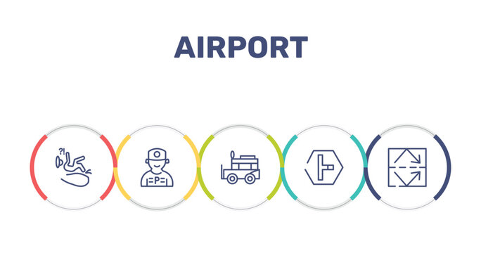 airport outline icon set featuring slip, parking worker, ney, t junction icons.