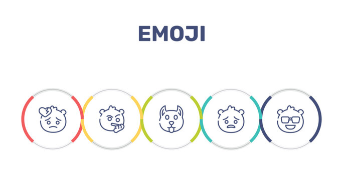 emoji outline icon set featuring broken heart emoji, suspicious emoji, dog pouting icons.