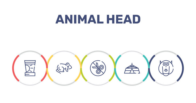 animal head outline icon set featuring sun cream, rat, no cut, jaima tent icons.