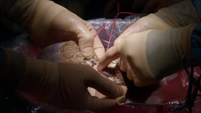 Close Up Organ Transplant Surgery in Hospital Operating Room &ndash; Medical Team Working