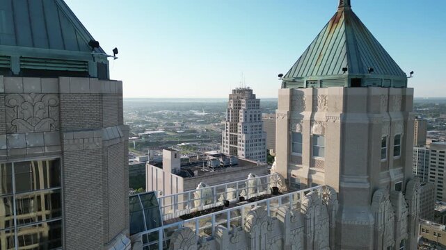 View through two adjacent towers aerial