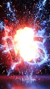 VS letters with fire and ice elemental effects.