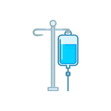 modern medical iv drip bag icon with infusion tubing set isolated on white