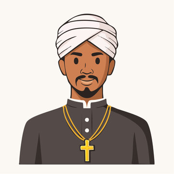 Illustration of a Christian priest wearing a turban and cross necklace
