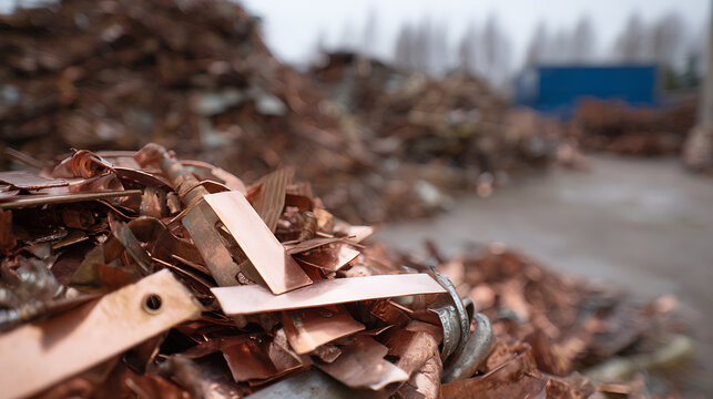 Close-up of industrial metal scrap pile, a raw material resource from recycled waste, concept of reuse and circular economy