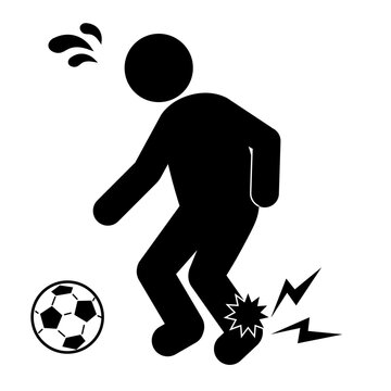  サッカー中に足首を負傷するスポーツ障害のモノクロピクトグラムイラスト