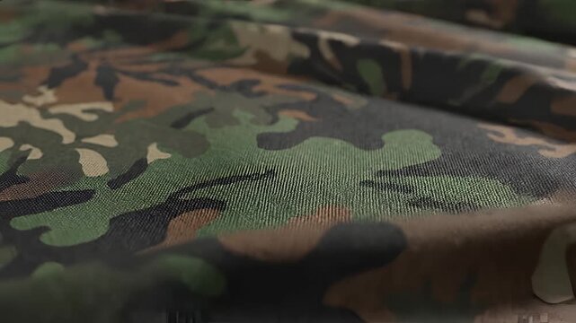 Closeup Macro Shot of Camouflage Fabric Texture with Natural Lighting.