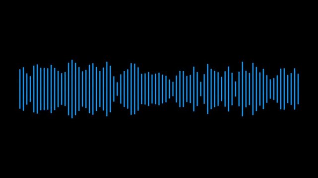 blue audio waveform spectrum moving animation on black background. Sound wave pattern audio visual waveform. Motion graphics of music bar concept