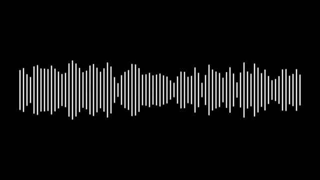 White audio waveform spectrum moving animation on black background. Sound wave pattern audio visual waveform. Motion graphics of music bar concept