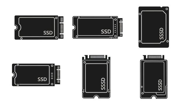 Solid State Drive (SSD) Icons: M.2, SATA, and NVMe Storage Devices