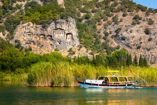 Famous Lycian Tombs of ancient Caunos town, Dalyan, Turkey