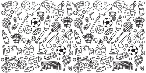 Set of hand drawn sports doodle element vector illustration © Ezzy