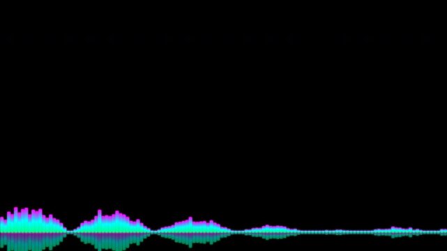 Dynamic motion animation of colorful sound waves and audio spectrum visualization for music technology and entertainment projects.