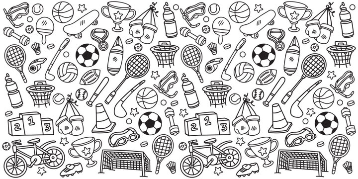 Set of hand drawn sports doodle element vector illustration