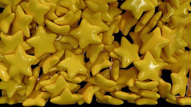 Yellow Rubber Stars Falling and Forming a High Wall With Alpha Channel