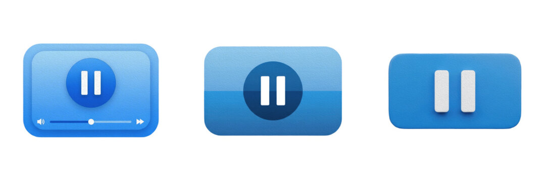 Set and collection of classic rectangular blue multimedia audio video pause button icon user interface graphic element isolated on white transparent png background
