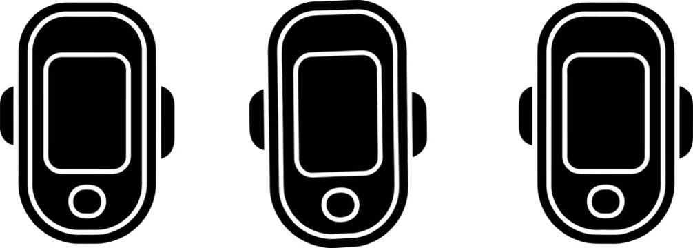 Portable medical device icons set representing hand held heartbeat monitors or oximeter tools for mobile health assessment and clinical patient vital data reading.