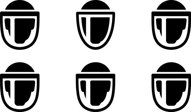 Face shield protective equipment icon set for healthcare professionals presenting medical safety gear for infection control against respiratory virus germs and bacteria.