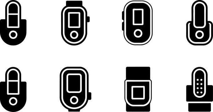 Collection of blood glucose meter and pulse oximeter icons on transparent background vector.