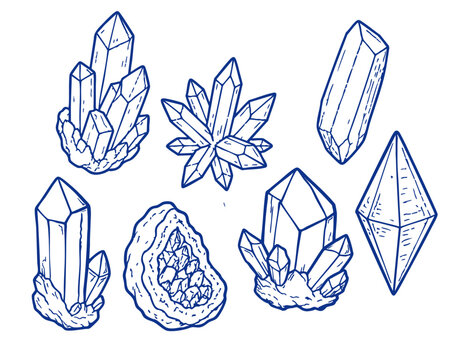Crystal Doodle Clipart Bundle, Hand Drawn Gemstone and Quartz Illustrations, Minimal Mystic Crystal Sketch PNG