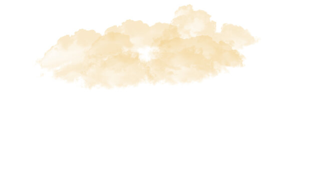 Warm golden sunset cumulus cloud formation isolated as a detailed graphic design element