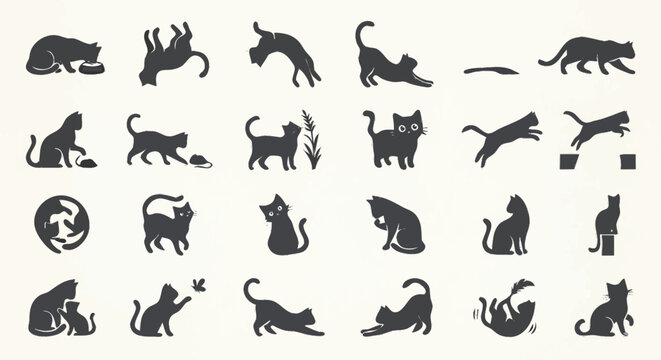 cat silhouette vector icons set 