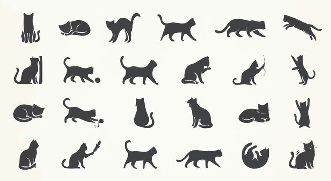 cat silhouette vector icons set 