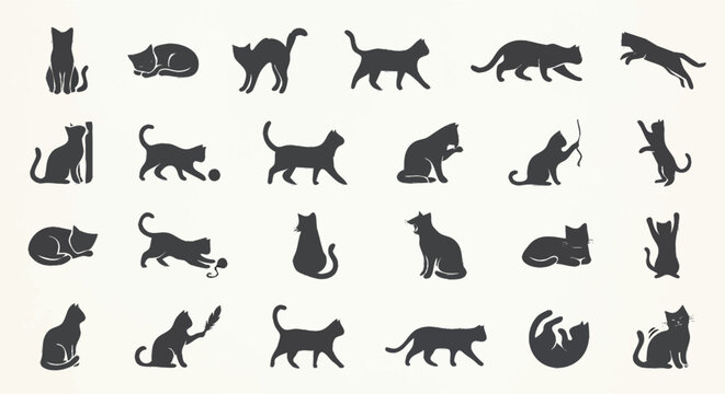 cat silhouette vector icons set