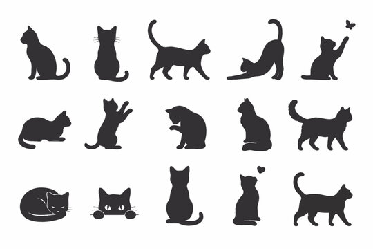 set of cats silhouettes