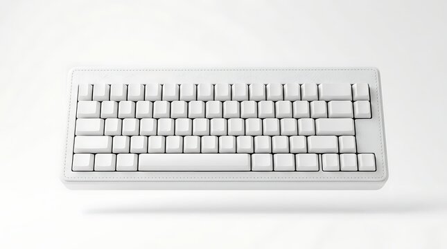 Isolated clean white mechanical keyboard floating for digital workstation setup, computer input device, tech peripheral