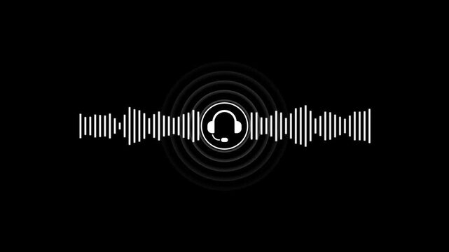 White headset with sound waves on a black background headphone