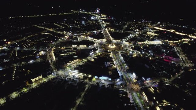 Aerial Drone  Night Raw Footage of Tekes Bagua City, Xinjiang, China