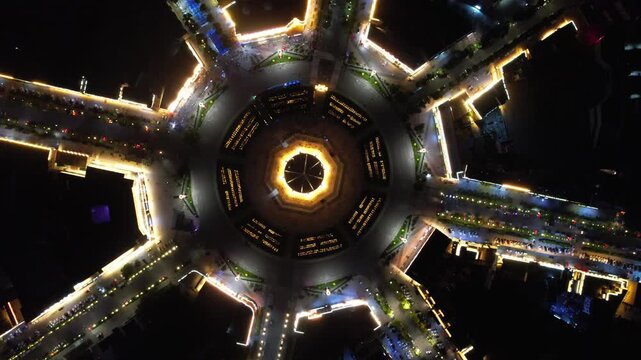 Aerial Drone  Night Raw Footage of Tekes Bagua City, Xinjiang, China