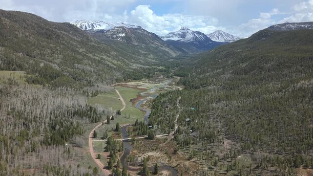 Uinta Mountains Christmas Meadows Drone Flyover Above River
