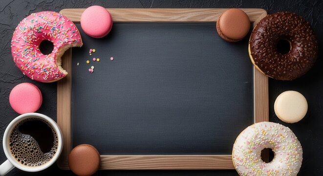Macarons and Sweets Bordering a Chalkboard for Sweet Messages