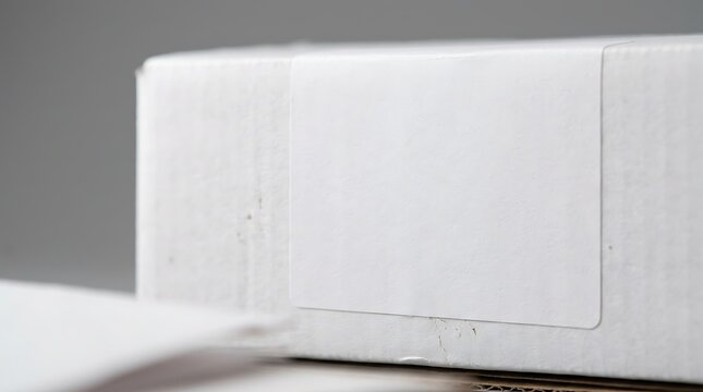 Blank white shipping label mockup on cardboard delivery box for ecommerce logistics and return address customization