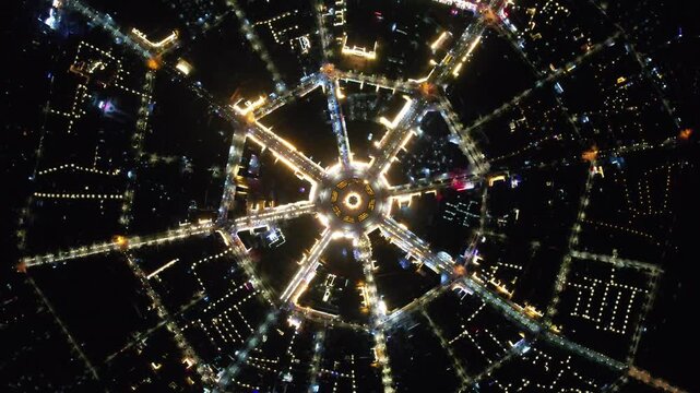 Aerial Drone  Night Raw Footage of Tekes Bagua City, Xinjiang, China