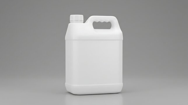 Isolated empty plastic gallon container for industrial liquid chemicals and cleaning supplies mockup for branding and design
