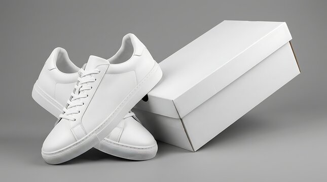 Blank white sneaker mockup with cardboard box for custom branding design retail showcase presentation