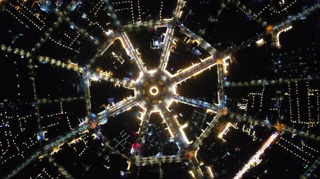 Aerial Drone  Night Raw Footage of Tekes Bagua City, Xinjiang, China